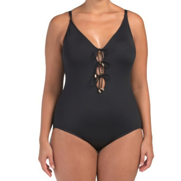 La Blanca Black Island tie 1pc Swimsuit Size 14 - Picture 3 of 8